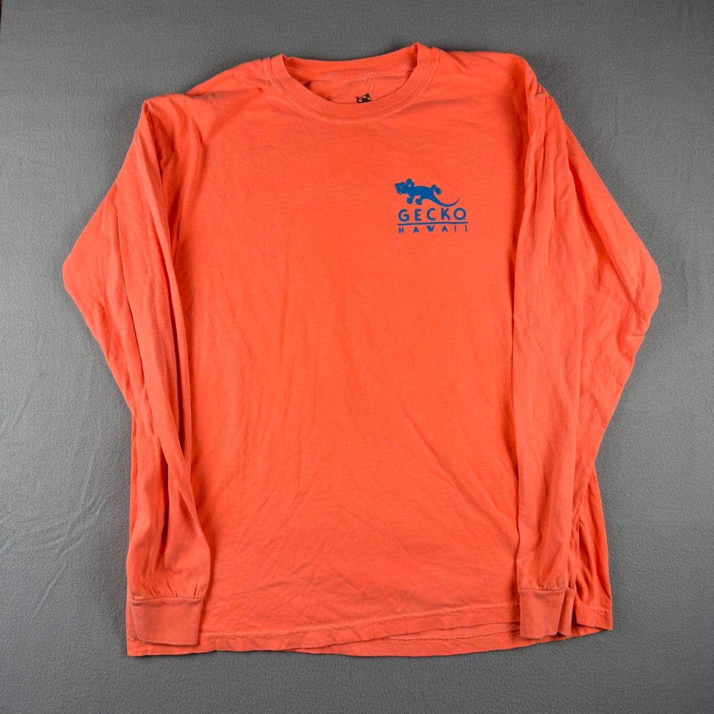 Gecko Hawaii Mens Long Sleeve Graphic Tee Neon Orange Gecko U Hawaii Large